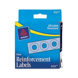 HOLE REINFORCEMENTS, DISPENSER PACK, .25" dia, CLEAR, 200 / PK