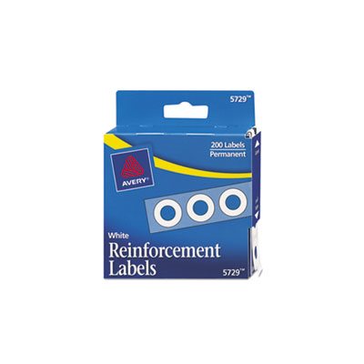 HOLE REINFORCEMENTS, DISPENSER PACK, .25" dia, WHITE, 200 / PK