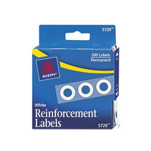 HOLE REINFORCEMENTS, DISPENSER PACK, .25" dia, WHITE, 200 / PK