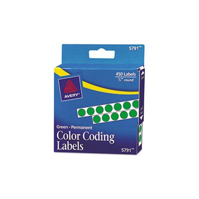 LABELS, COLOR-CODING, PERMANENT, ROUND, SELF-ADHESIVE, .25" dia, GREEN, 450 / PK