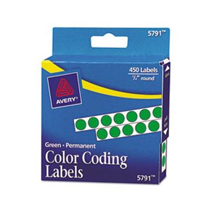 LABELS, COLOR-CODING, PERMANENT, ROUND, SELF-ADHESIVE, .25" dia, GREEN, 450 / PK