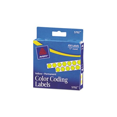 Permanent Self-Adhesive Round Color-Coding Labels, 1 / 4" dia, Yellow, 450 / Pack