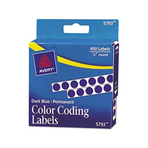 LABELS, COLOR-CODING, PERMANENT, ROUND, .25" dia, DARK BLUE, 450 / PK