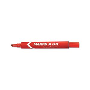 MARKER, PERMANENT, Marks-A-Lot, Large Desk-Style, Permanent Marker, Chisel Tip, Red, Dozen