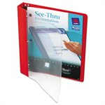 BINDER, See-Thru View, w /  Round Rings, 11" x 8.5", 1" CAPACITY, Red