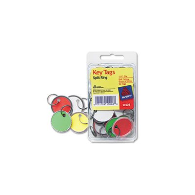 KEY TAGS, Card Stock, Metal Rim, 1.25" dia, Assorted Colors, 50 / PK