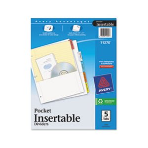 DIVIDERS, Insertable, w /  Single Pockets, 5-Tab, 11.25" x 9.125"