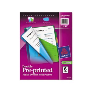 Preprinted Plastic Tab Dividers w / Double Pockets, 6-Tab, 11 x 9