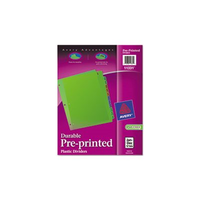 DIVIDERS, Pre-printed, Plastic Tab, 12-Tab, Letter, Jan-Dec