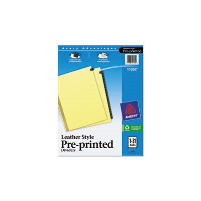 DIVIDERS, Pre-printed, Black Leather Tab, w /  Gold Reinforced Edge, 31-Tab, LETTER