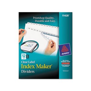 DIVIDERS, Index Maker, Print & Apply, Clear Label, w /  White Tabs, 12-Tab, Letter