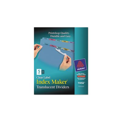 DIVIDERS, Index Maker, Print & Apply, Clear Label, Plastic, 5-Tab, Letter