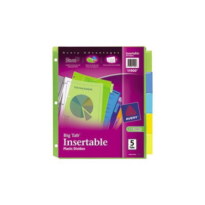 DIVIDERS, Insertable, Big Tab, Plastic, MULTI-COLOR, 5-Tab, Letter