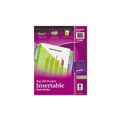 DIVIDERS, Insertable, Big Tab, Plastic, w /  Single Pockets, MULTI-COLOR,8-Tab, 11.125" x 9.25"