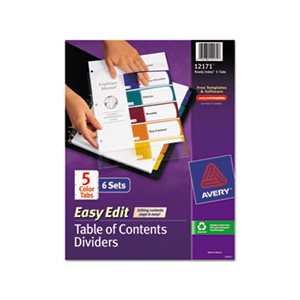 Ready Index Customizable Table of Contents, Asst Dividers, 5-Tab, Ltr, 6 Sets