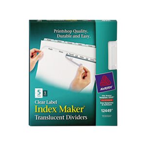 DIVIDERS, Index Maker, Print & Apply, Clear Label, Plastic, 5-Tab, Letter, 5 Sets