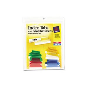 INDEX TABS, Insertable, Printable Inserts, 1", Assorted Tab, 25 / PK