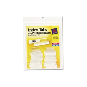INDEX TABS, Insertable, Printable Inserts, 1", Clear Tab, 25 / PK