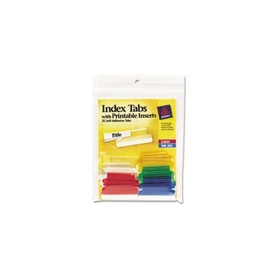 INDEX TABS, Insertable, Printable Inserts, 1.5", Assorted, White, 25 / Pk