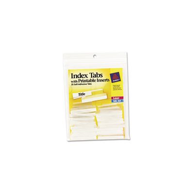 INDEX TABS, Insertable, Printable Inserts, 1.5", Clear Tab, White 25 / PK