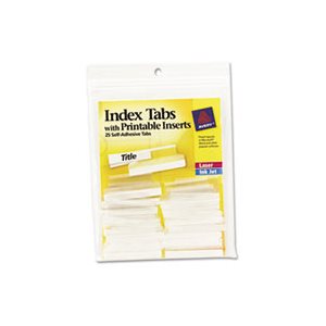 INDEX TABS, Insertable, Printable Inserts, 1.5", Clear Tab, White 25 / PK