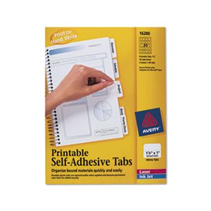 TABS, Printable Plastic Tabs, Repositionable Adhesive, 1.25", White, 96 / Pk