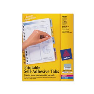 TABS, Printable Plastic, Repositionable Adhesive, 1.25", Assorted, 96 / Pk