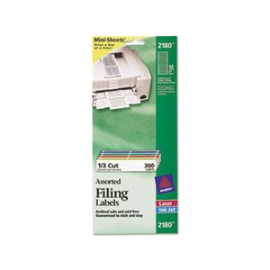 File Folder Labels on Mini Sheets, 2 / 3 x 3 7 / 16, Assorted, 300 / Pack