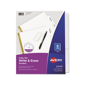 DIVIDERS, Write & Erase, Big Tab, Paper, 5-Tab, Letter