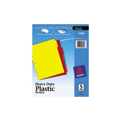 DIVIDERS, Write-On, Heavy-Duty, Plastic Tab, w /  White Labels, 5-Tab, Letter