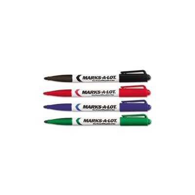 MARKERS, Marks-A-Lot, Pen-Style, Dry Erase, Bullet Tip, Assorted, 4 / Set