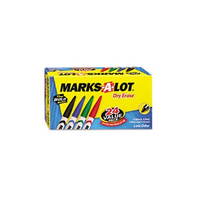 MARKERS, Marks-A-Lot, Pen-Style, Dry Erase, Bullet Tip, Assorted, 24 / Set