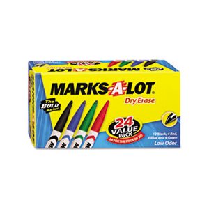 MARKERS, Marks-A-Lot, Pen-Style, Dry Erase, Bullet Tip, Assorted, 24 / Set