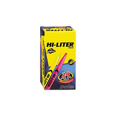 HIGHLIGHTER, HI-LITER, Pen-Style, Chisel Tip, Assorted Fluorescent Colors, 24 / Pk