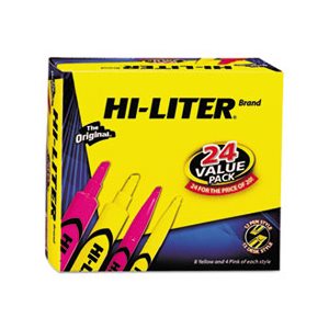 HIGHLIGHTER, HI-LITER, Desk / Pen-Style Combo, Chisel / Bullet, Assorted Colors, 24 / PK