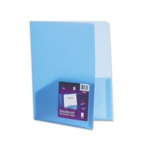 FOLDER, Plastic, Two-Pocket, 20-Sheet Capacity, Translucent Blue