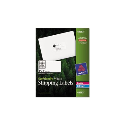 LABELS, EcoFriendly, Laser / Inkjet, Shipping, 2" x 4", White, 250 / Pk