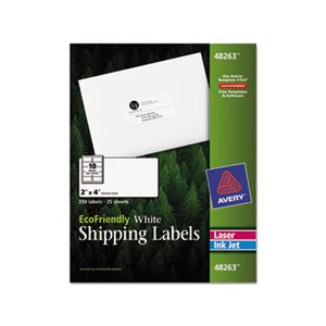 LABELS, EcoFriendly, Laser / Inkjet, Shipping, 2" x 4", White, 250 / Pk