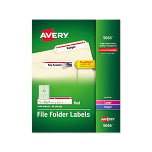 LABELS, Permanent, File Folder, w /  TrueBlock, Inkjet / Laser, Red, 1500 / Box