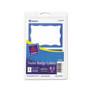 NAME BADGES, Printable, Self-Adhesive, 2.33" x 3.375", Blue Border, 100 / Pk