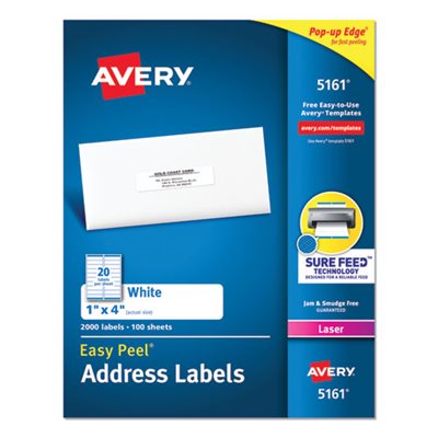 LABELS, Easy Peel, Mailing Address, Laser, 1" x 4", White, 2000 / Box