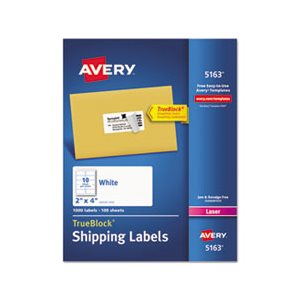 LABELS, Shipping, w /  TrueBlock, Laser, 2" x 4", White, 1000 / Box