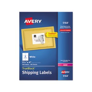 LABELS, Shipping, w /  TrueBlock, Laser, 3.33" x 4", White, 600 / Box