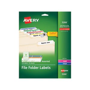 LABELS, Permanent, File Folder, w /  TrueBlock, Inkjet / Laser, Assorted, 750 / Pk