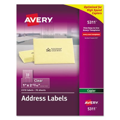 LABELS, Clear, Easy Peel, Copier, Address, 1" x 2..8125", 2310 / Pk