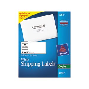 LABELS, Copier, Shipping, 2" x 4.25", White, 1000 / Box