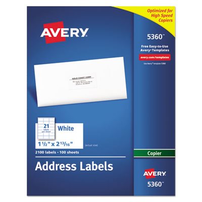 LABELS, Copier, Address, 1.5" x 2.8125", White, 2100 / Box