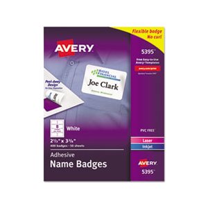 NAME BADGE, Flexible, Self-Adhesive, Laser / Inkjet, Labels, 2.33" x 3.375", WHITE, 400 / Box