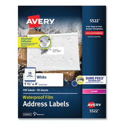 LABELS, WeatherProof, Addess, w / TrueBlock, Laser, White, 1.33" x 4", 700 / Pk