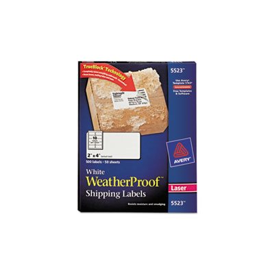 LABELS, WeatherProof, Shipping, w / TrueBlock, Laser, White, 2" x 4", 500 / Pk